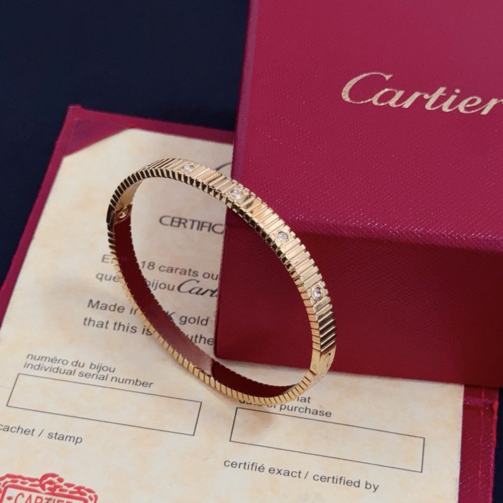 Cartier Ridged Texture Gold Bangle Bracelet - Picture 7 of 9